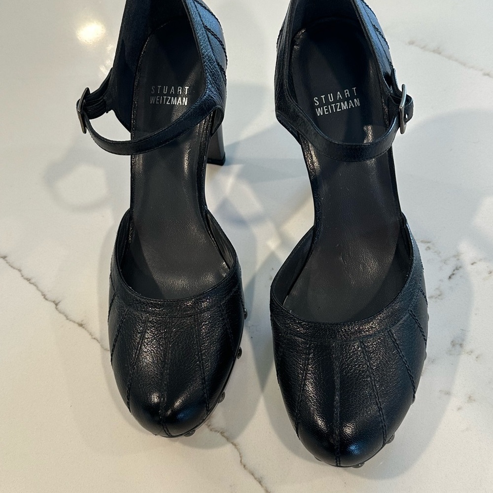Stuart Weitzman Black Round Tow, Ankle Strap Heel… - image 3